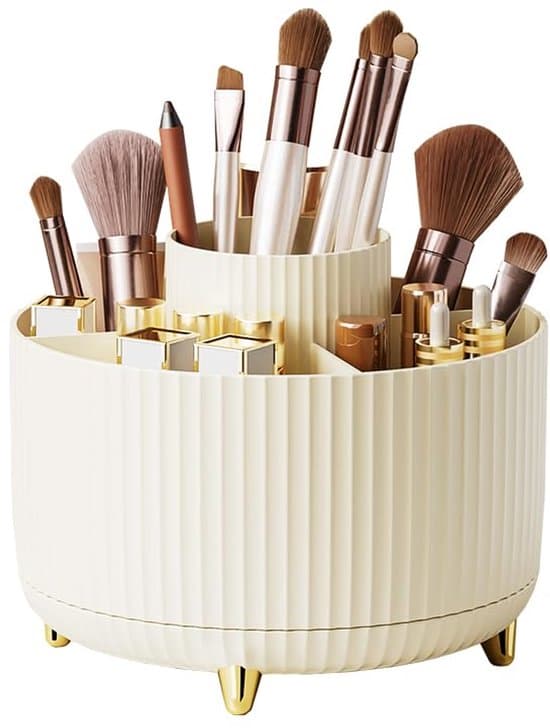 Desktop Organizer - Makeup Organizer - Skincare Organizer - 360 Degree Rotating Pen Holder - With 5 Compartments