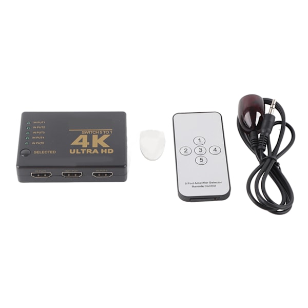 High‑Definition Multimedia Interface Switcher 5 inn 1 ut 1080P Konverter med Fjernkontroll