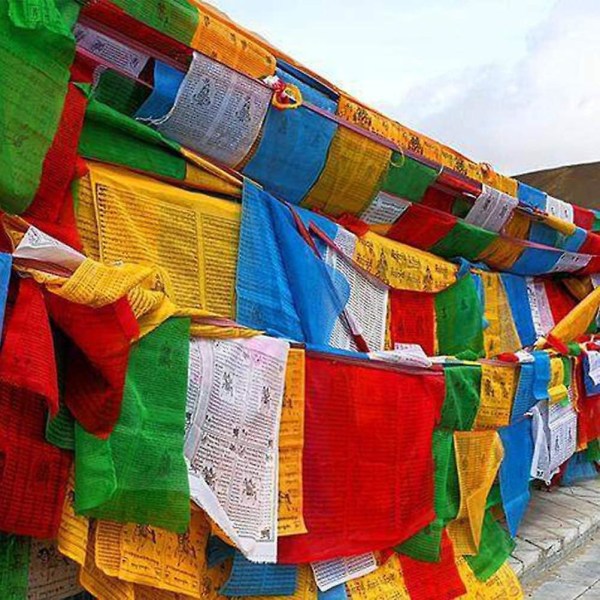 2 pakkaus 7 m Tiibetin buddhalainen rukouslippunauha ulkokäyttöön