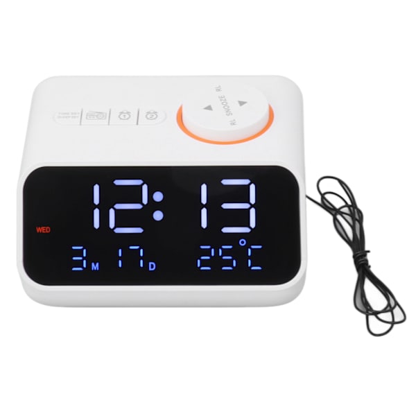 Väckarklockradio LED Digital Väckarklocka med FM-radio Musik Temperatur Luftfuktighetsdisplay för Hem Sovrum Skrivbord Kontor Vit