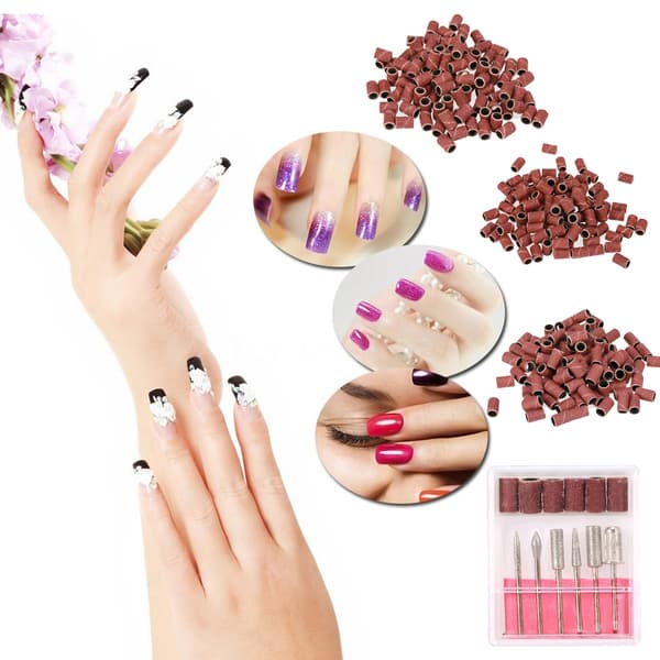300 stk. negleslibehoved sandbånd til neglepolering slibning + 1 sæt borebits manicure 0.2