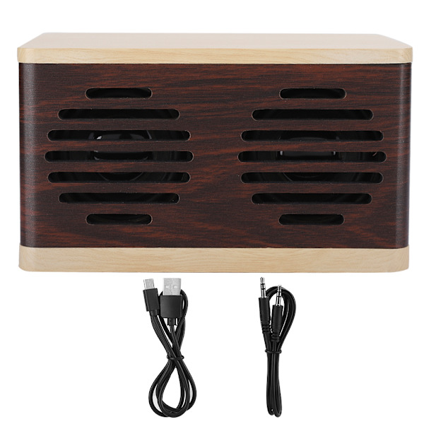 D7 Puuta jäljittelevä kannettava subwoofer-minikaiutin Bluetoothilla, audio- ja latauskaapelilla
