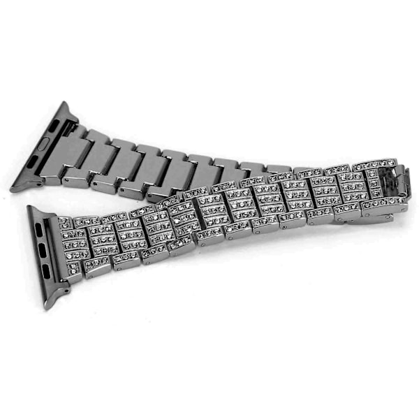 Metallarmband med 5 rader strass, ersättningsarmband lämpligt för IOS Watch 42mm / 44mm Svart