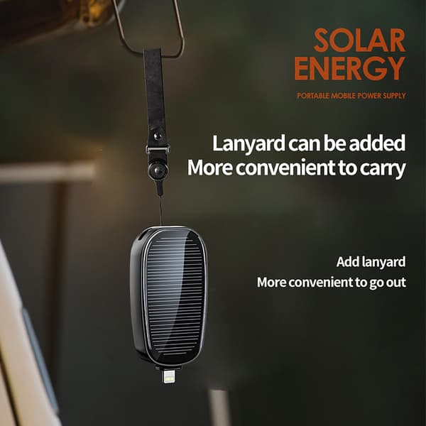 Mini Solcelleoplader Nøglering Powerbank til Mobiltelefon 1200mAh Sort: Til Lightning D