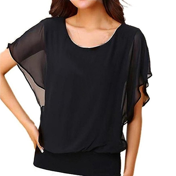 Casual Loose Batwing Sleeve Chiffon Top for Women S Black