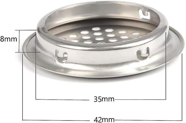 20 stk. runde ventilationsgitre i rustfrit stål til autocamper/badeværelse/køkken osv. Sølv 35+53 mm