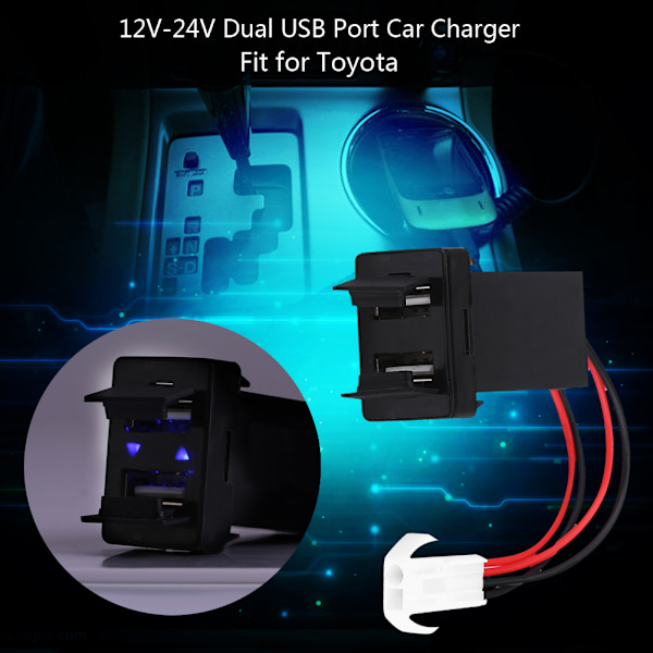 12V-24V 2.1A Dobbel USB-port Bil Lader Strøm Adapter Sokkel for Toyota Mobiltelefon