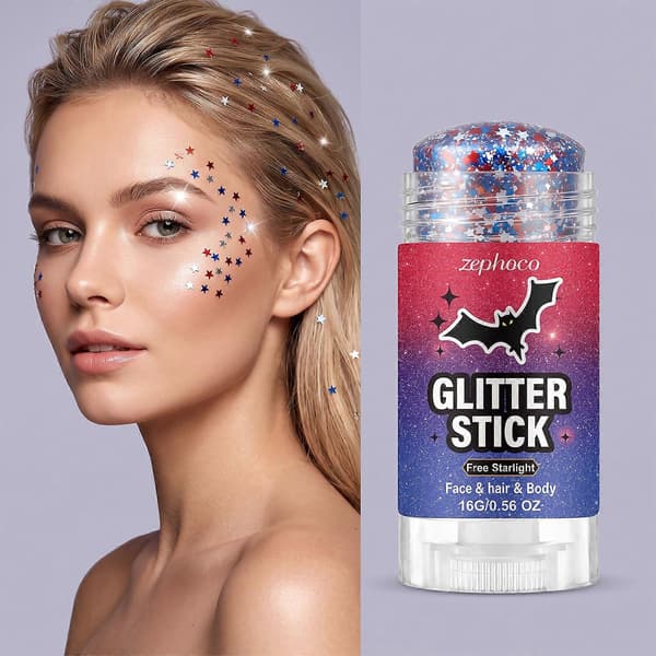 2 stk. Halloween Glitter Makeup Stick, Drejelig Paillet Shimmer Stick til Ansigt og Krop til Feststemning
