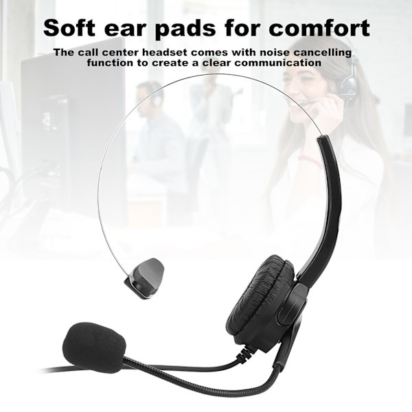Call Center Headset med Mikrofon Håndfri Støyreduserende Monaural Ørepropp med 3.5mm Grensesnitt for Bordtelefon
