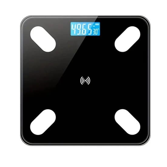 Electronic Personal Scale - Multifunctional with Temperature Gauge - Max 180 kg - Rechargeable - 4 High-Precision Sensors - Tempered Glass - Black