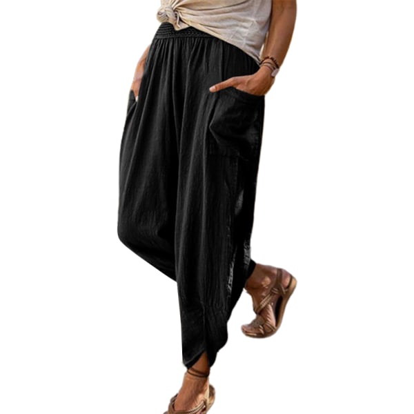 Womens Plus Size Bukser Sommer Uformelle løse bukser Yogabukser black M