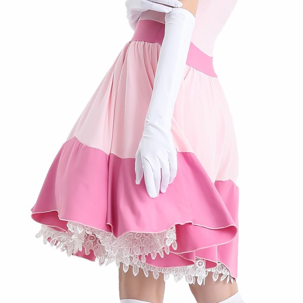 Princess Peach-kostyme for kvinner Halloween Cosplay-kjole H L