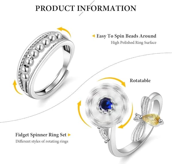6 stk. Fidget Angstringe Justerbart Ringsæt Justerbare Ringe Fidget Ringe Dame Perlebånd, Stabelbare