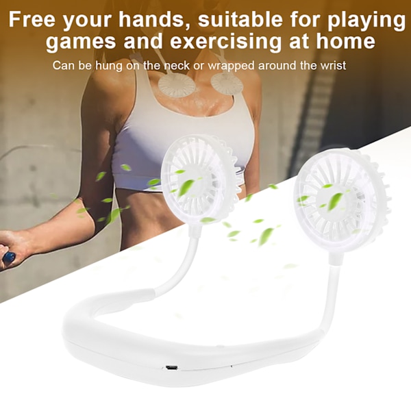 Pelikäyttöön sopiva handsfree-tuuletin, USB-ladattava, kaulaan ripustettava tuuletin, 3 säädettävää nopeutta (valkoinen)