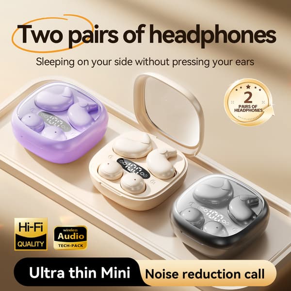 Usynlige Mini Søvnørepropper, Ultra-små Flate Bluetooth Søvnørepropper for Sidesovere, Diskrete Små Trådløse Hodetelefoner for Små Ørekanaler (Hvit)