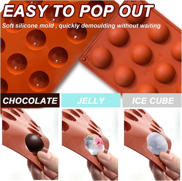 Small 15-Cavity Half Sphere Silicone Molds Non-stick, 2-Pack Half Ball Silicone Baking Molds for Making Jelly, Chocolate, and Cakes