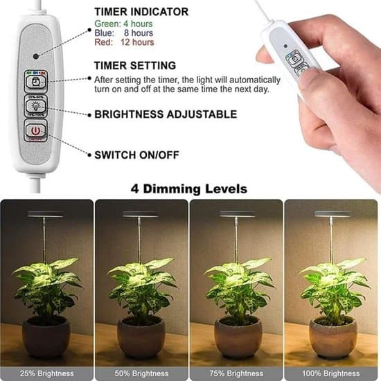 Plant lamp - LED - Plant lamp for potted plants - USB adapter - Indoor plant lamp - Timer control - Dimmable - Suitable for small plants - White