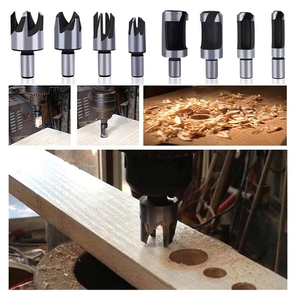23-piece Woodworking Kit: Countersinks (1/4\" Hex Shank, 90° Angle), Three-Point Countersinks with L-Wrench, Plug Cutter.