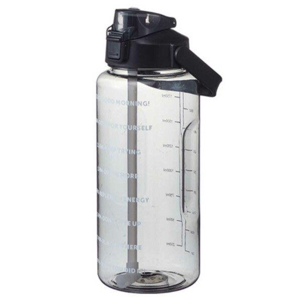 Stor vandflaske med sugerør 2 Liter Time Marker Sort sort black