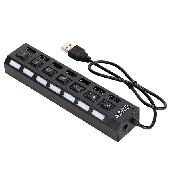 7-Port Hub USB Docking Station Sort 480mbps med Switch til Overbelastningsstrømsbeskyttelse 7 Porte Sort