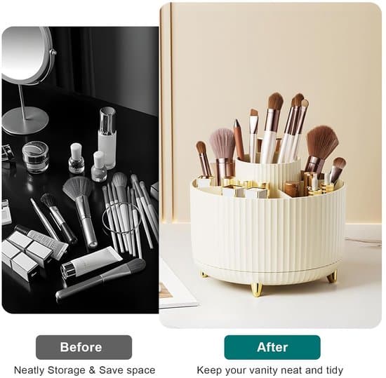 Desktop Organizer - Makeup Organizer - Skincare Organizer - 360 Degree Rotating Pen Holder - With 5 Compartments
