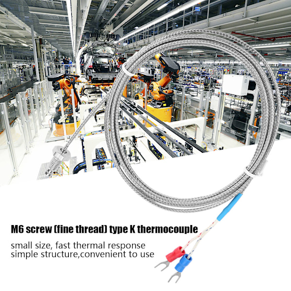 M6 Skruv Fin Gänga Typ K Termoelement Temperatursensor Kabel 0-400℃ (5 m)