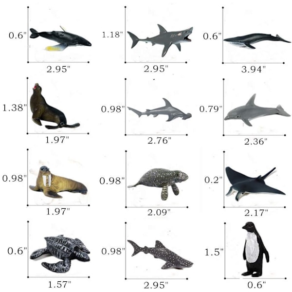 12 stk./sæt Simulerede Havdyr Legetøjsfigurer Plast Marine Badelegetøj Modeller Børn Uddannelsesmæssigt Legetøj