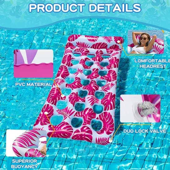 Inflatable Pool Float - Water Hammock - Pool Hammock - Portable Floating Pool Chair - Inflatable Pool Hammock with Handles - Red