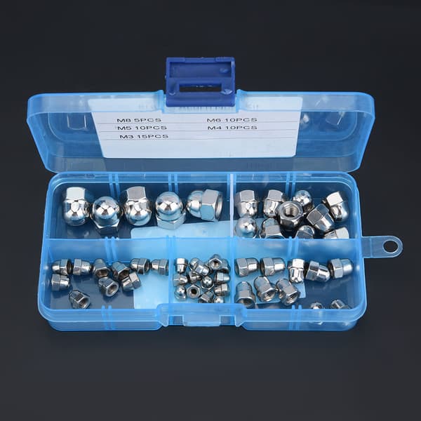 50 stk M3/M4/M5/M6/M8 Muttersett Rustfritt Stål Kuppel Hode Hette Sekskantmuttere