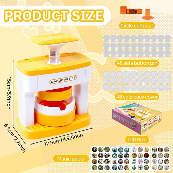 Button Machine, 55mm Button Making Kit with Circle Cutter, Pin Badge Maker with 48 Button Parts, DIY Button Making Kit for Crafts, Perfect