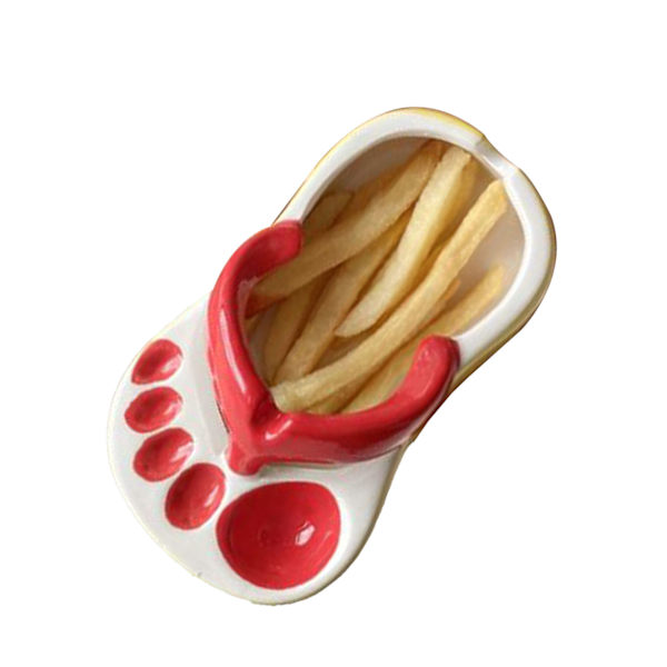Keramisk pommes frites-fat, søte flip-flops, pommes frites-tallerken, søt keramisk bolle, flip-flops-formet snack-chips, soyasaus-serveringsfat, bolle, tallerken, rød