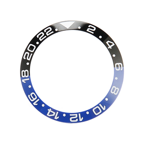 38mm Diameter Svart Blå Klocka Bezel Insats Basring Vit Karaktär Keramisk GMT Armbandsur Bezel Insats Ring