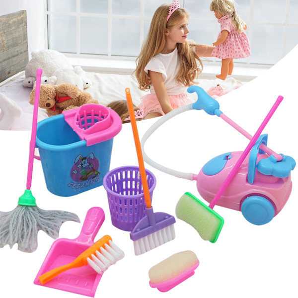 9pcs/set Mini Doll Accessories Household Cleaning Tools Lovely Funny Pretend Play Cleaning Tool Toys for Girls