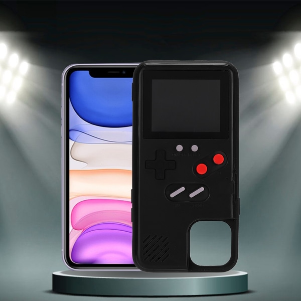 Färgskärm Spelkonsol Telefonfodral Retro Nostalgisk Handhållen Mobiltelefon Skal för iPhone11 Pro Svart