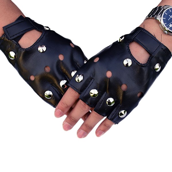 Unisex Artificial Leather Half Finger Gloves Punk Hip Hop Driving Motorcycle Party Fingerless Mittens