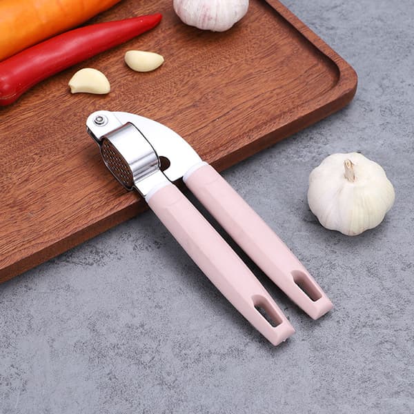 Stainless Steel Garlic Press with Plastic Handle Easy to Press and Clean Garlic Chopper for Kitchen Pink