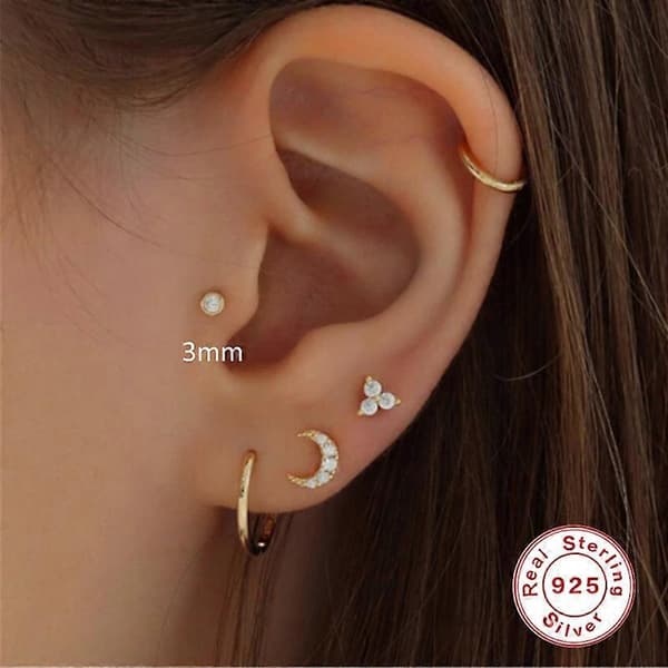 Sølv Cubic Zirconia Labret Monroe Style Kugle Læbering Stud 6 stk. i 2 farver og 3 størrelser