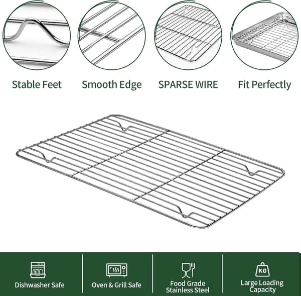 Baking Sheets + 2 Racks], Stainless Steel Cookie Sheets for Baking, Heavy Duty and Dishwasher Safe Baking Pans for Oven, Size 23 x 18 x 2.5 cm