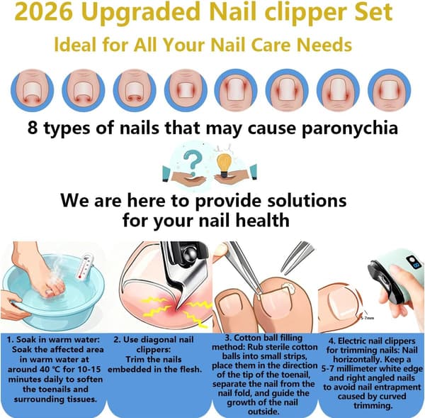 Electric Nail Clipper, 2026 Improved Nail Clipper Set, Includes an Automatic 2-in-1 Nail Clipper (with LED light & storage box), a Slanted, V White + Bbrown