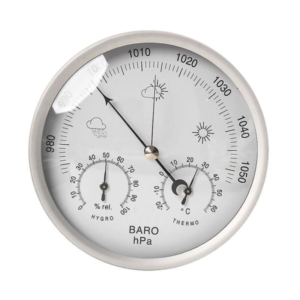 Analog väderstation - Ram av rostfritt stål - Barometer, Hygrometer, Termometer (Vit)