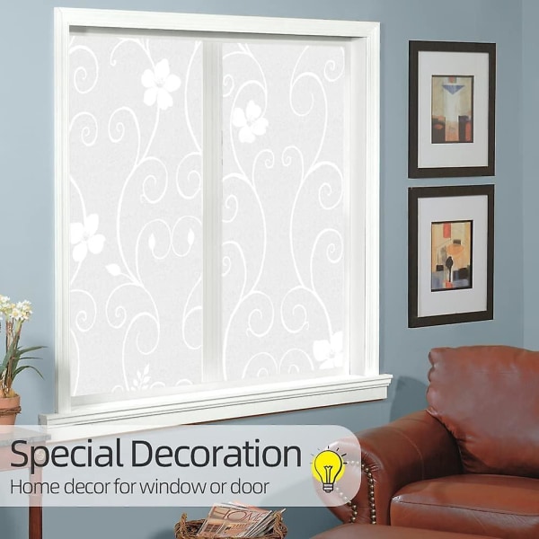 30*200 cm White Flower Window Film - Anti Peeping Adhesive Shade Film - Opak Glasur dekorativt fönster