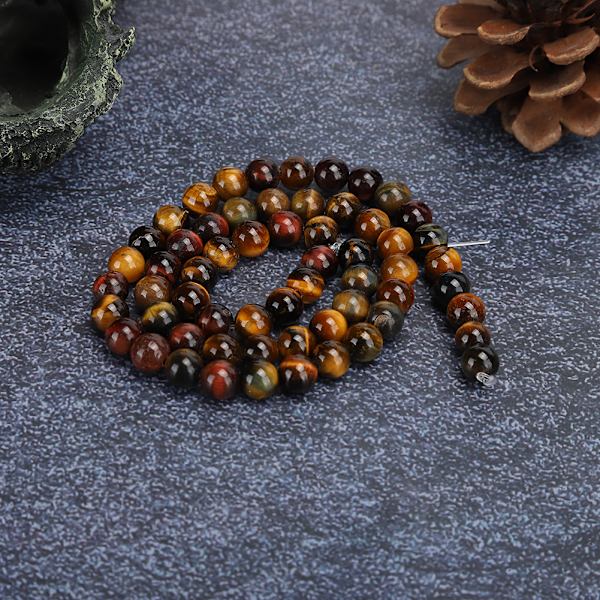 Natursten Trefärgad Tigeröga Runda Pärlor DIY Smycken Armband Tillbehör (6mm 62st Pärlor)