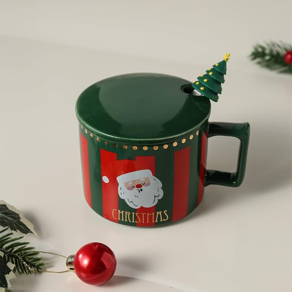 Christmas Gift Mug with Lid and Spoon, Creative Ceramic Mug Christmas Series Gift Box