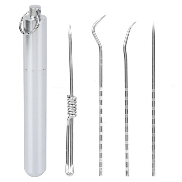 4 st/set Utomhus Metall Tandpetare Verktyg Förvaringslåda Bärbar Munvård Tandpetare