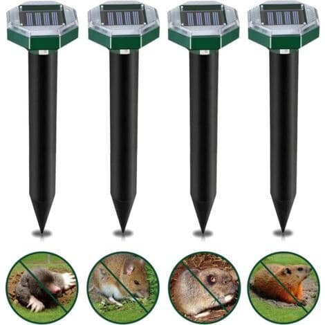 Solar Mole Repellent, 4-Pack Solar Powered Mole Repellers with Vibration and Ultrasound, IP65 Waterproof, Solar Mole Repellers