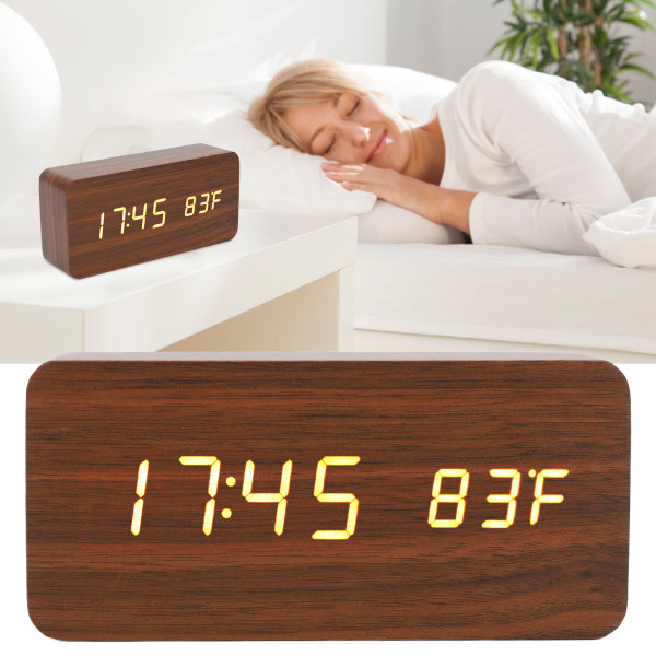 LED-puinen digitaalinen herätyskello 3 tason kirkkaus elektroninen kello lämpötilan kosteusnäytöllä makuuhuoneen toimistoon