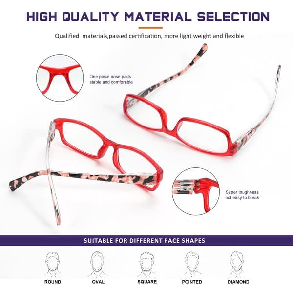 5-pack Blue Light Blocking Reading Glasses Anti-Glare UV Protection Spring Hinge Lightweight Readers + 3.0 x