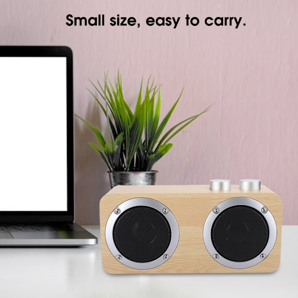 Högkvalitativ Mini Subwoofer-högtalare i Trä med Bluetooth, Vred och Ljudkabel