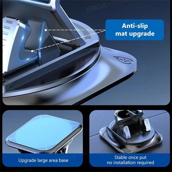 Mobile Phone Holder Car Dashboard Automatic Locking 360 Degree Rotation Non-Slip Black