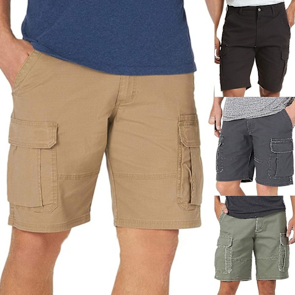 Herr Cargo Shorts i enfärgad färg med flera fickor M Brun